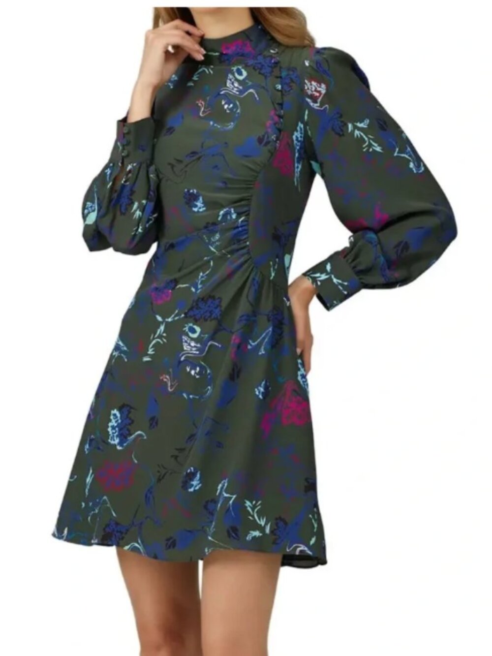 Tanya Taylor Clarisse Dress Silk Floral Print Long Sleeve Mock Neck Size 6
